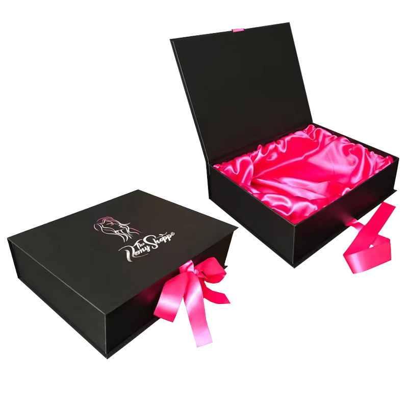 Custom Satin Lined Wig Hair Packaging Magnetic Lid Boxes OEM