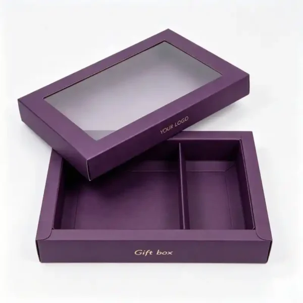 Elegant Purple Two-Piece Paper Cosmetic Boxes with Window