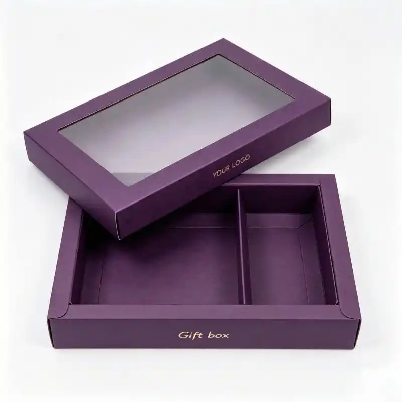 Elegant Purple Two-Piece Paper Cosmetic Boxes with Window