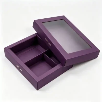 Elegant Purple Two-Piece Paper Cosmetic Boxes with Window