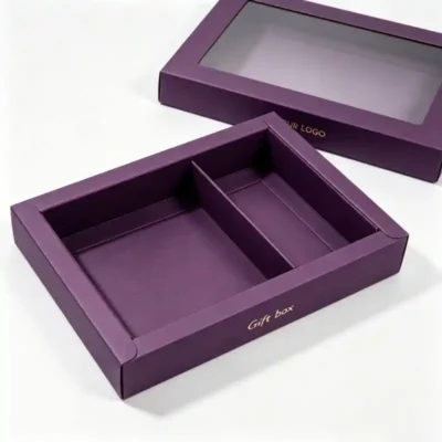 Elegant Purple Two-Piece Paper Cosmetic Boxes with Window