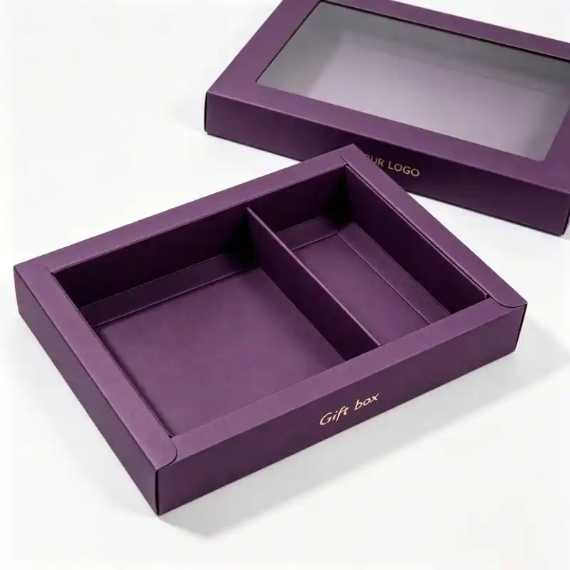 Elegant Purple Two-Piece Paper Cosmetic Boxes with Window