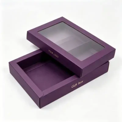 Elegant Purple Two-Piece Paper Cosmetic Boxes with Window