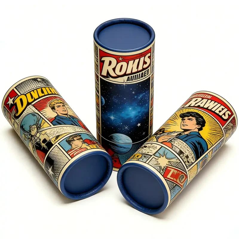 Vintage Comic Book Style Cylindrical Paper Tube Packaging