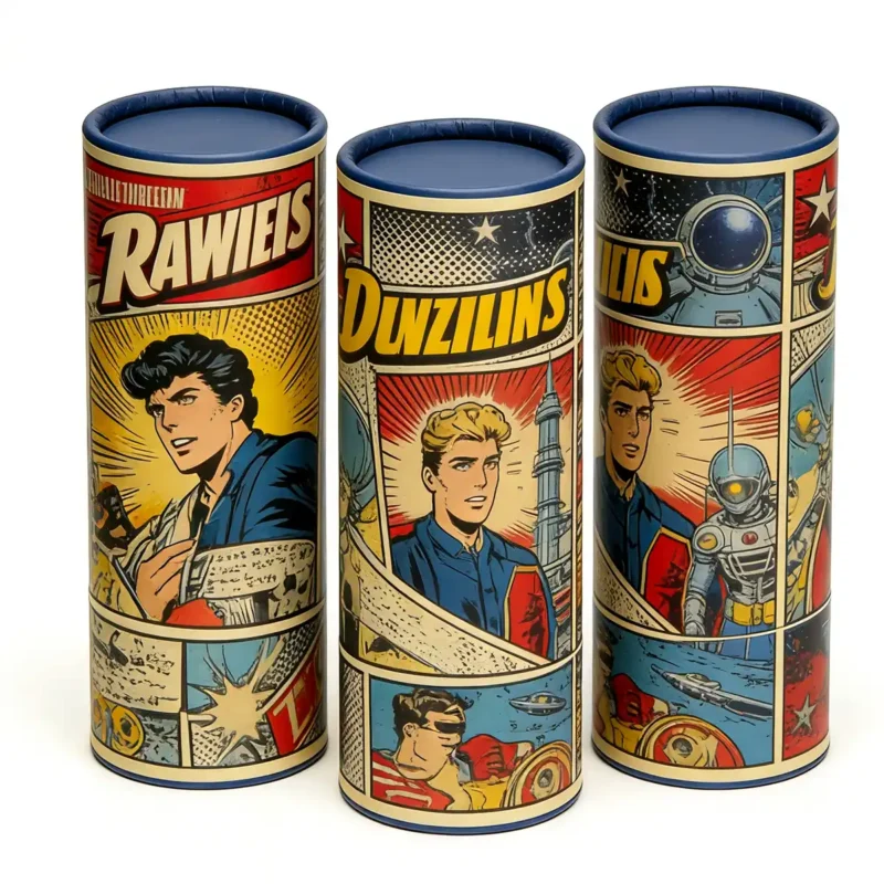 Vintage Comic Book Style Cylindrical Paper Tube Packaging