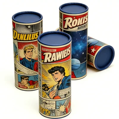 Vintage Comic Book Style Cylindrical Paper Tube Packaging