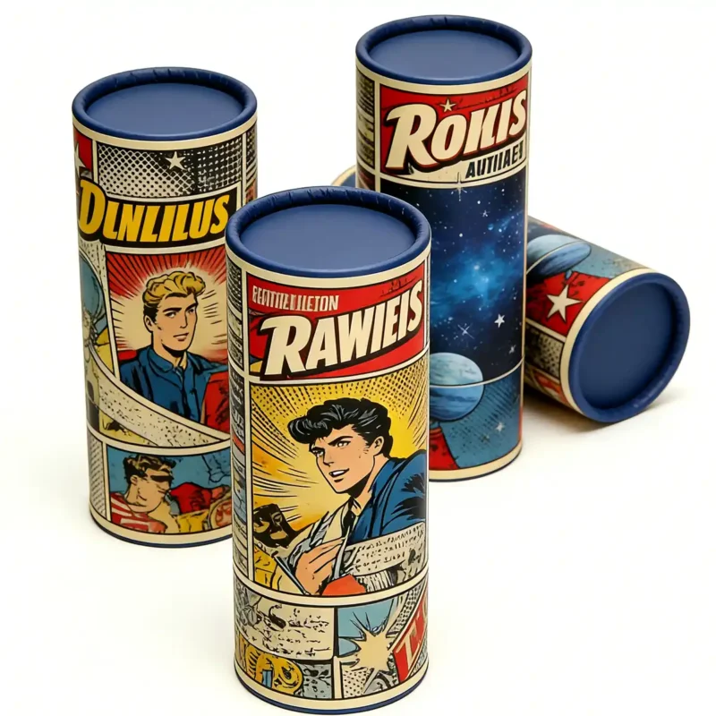 Vintage Comic Book Style Cylindrical Paper Tube Packaging