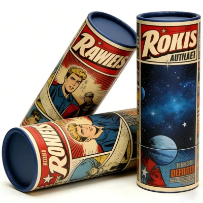 Vintage Comic Book Style Cylindrical Paper Tube Packaging