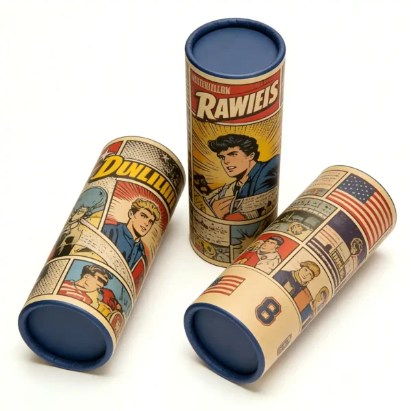 Vintage Comic Book Style Cylindrical Paper Tube Packaging